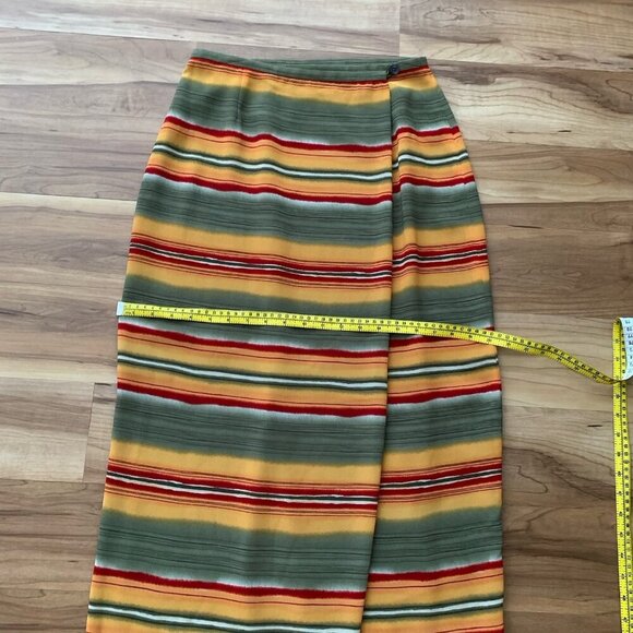 Liz Claiborne Women Skirt 6P Green Striped Polyester Wrap Pencil Midi Lined - Picture 3 of 9